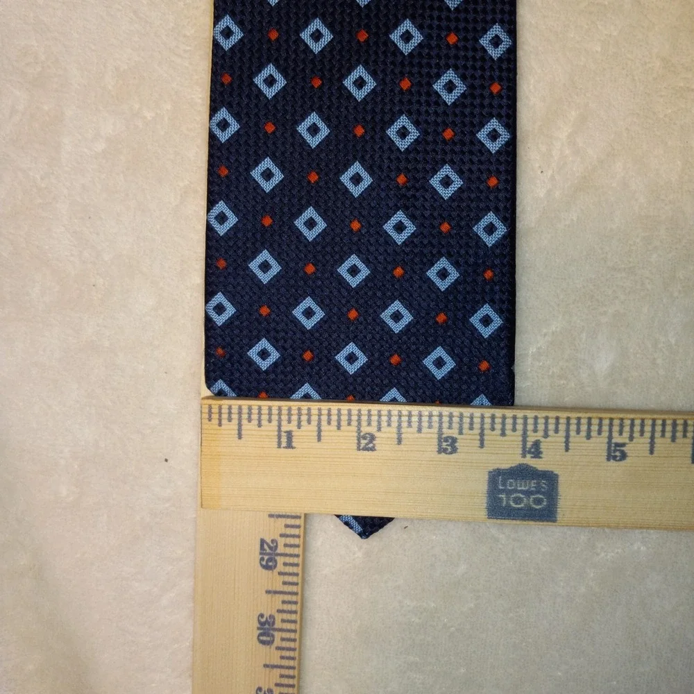 ECHO MEN'S TIE NECKTIE blue GEOMETRIC PRINT 100% SILK - MADE IN USA